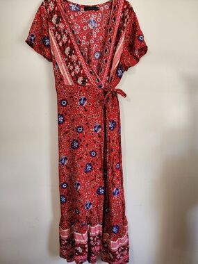 Zesica Red Floral Wrap Maxi Dress